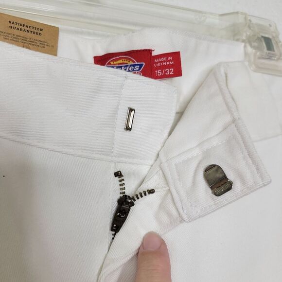 Dickies Size 15 Juniors White Relaxed Fit High Rise Fray Hem Cropped Work Pants - Picture 10 of 14